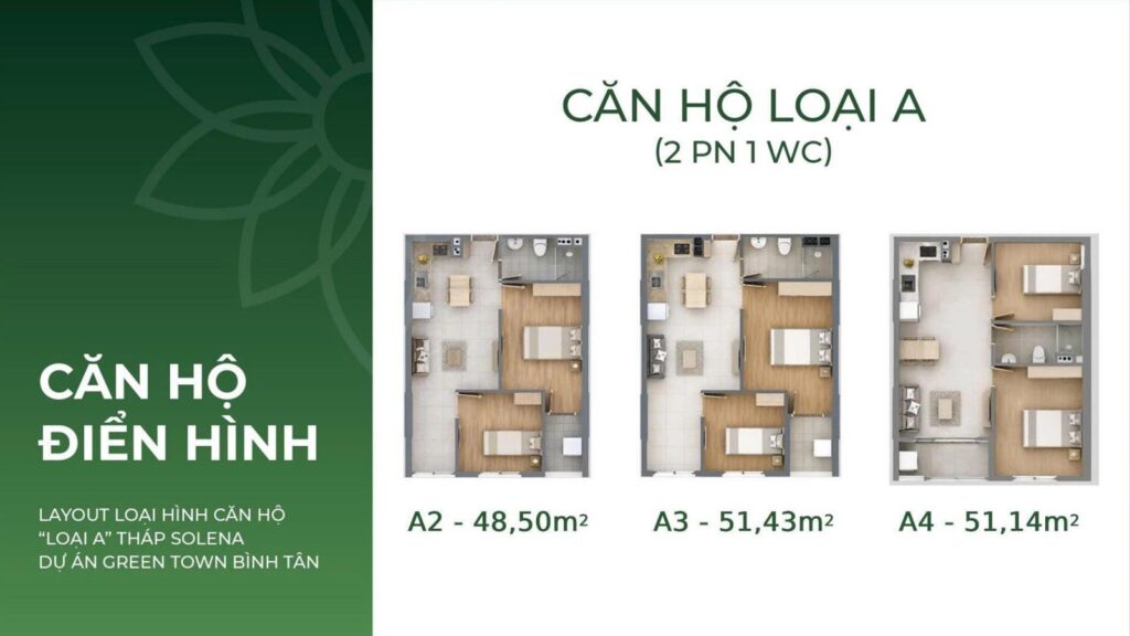 Căn hộ loại A 2 phòng ngủ SOLENA Green Town Bình Tân