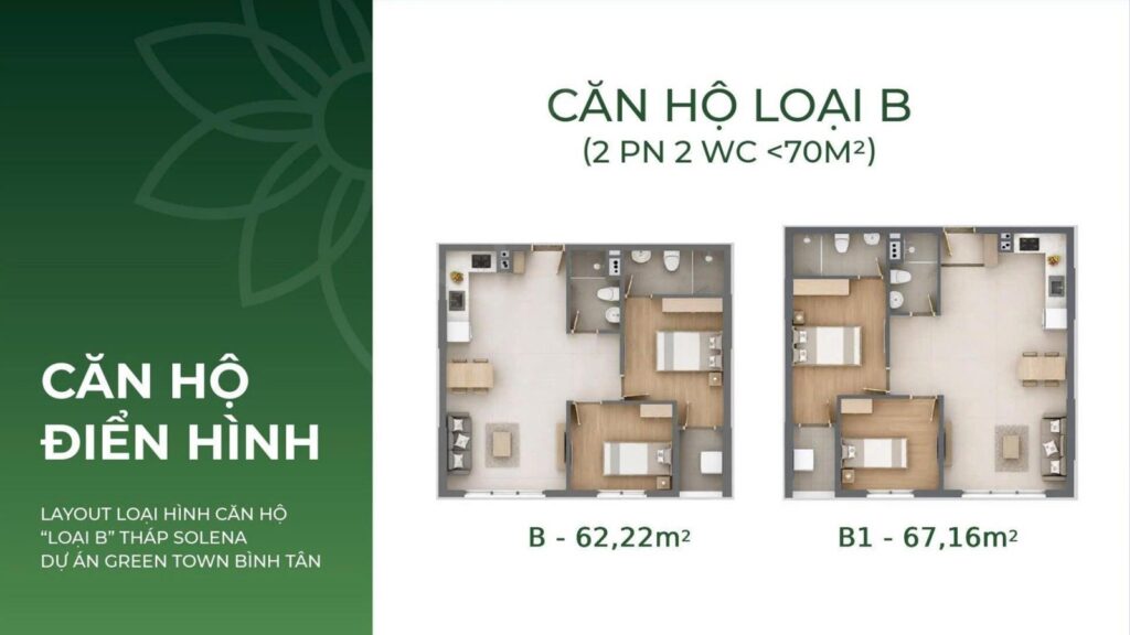 Căn hộ loại B 2 phòng ngủ SOLENA Green Town Bình Tân