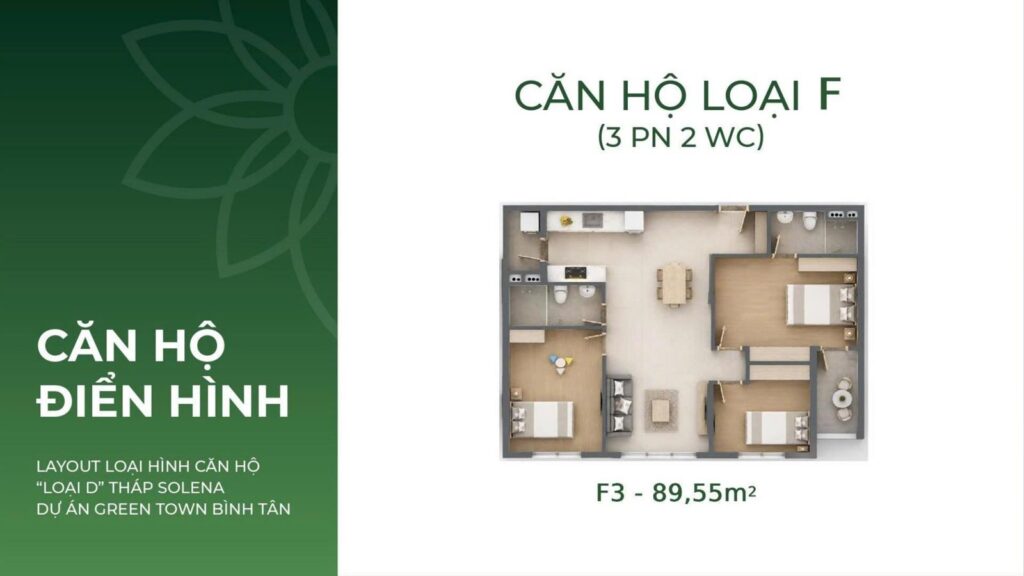 Căn hộ loại F 3 phòng ngủ SOLENA Green Town Bình Tân